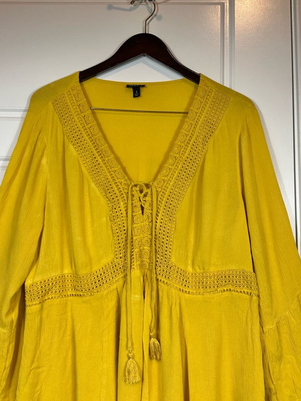 Torrid Lace Up Classic Babydoll Yellow Crinkle Gauze Boho Crochet Blouse Size 2X - Picture 2 of 10